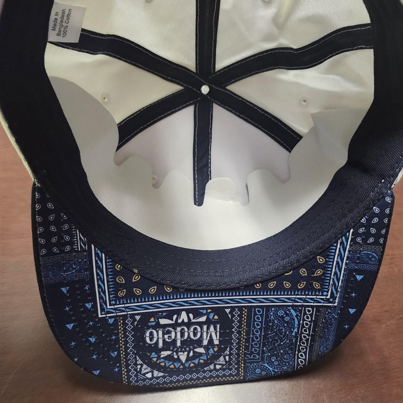Modelo Beer Hat Cap Snap Back White Blue Embroidered Paisley Underbrim Mens - Picture 5 of 6